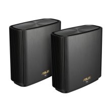 Sistema ASUS ZenWiFi AX (XT9) en color negro, conjunto de 2 unidades, tribanda con 2.4 GHz y dos 5 GHz, compatible con Wi-Fi 6 (802.11ax), SKU 90IG0740-MO3B30