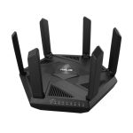Router inalámbrico ASUS RT-AXE7800 Tribanda con frecuencias de 2.4 GHz, 5 GHz y 6 GHz en color negro, SKU RT-AXE7800