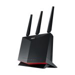 Imagen del router inalámbrico ASUS RT-AX86U Pro de doble banda, compatible con 2,4 GHz y 5 GHz, en color negro. SKU: 90IG07N0-MO3B00