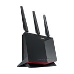 Imagen del router inalámbrico ASUS RT-AX86U Pro de doble banda, compatible con 2,4 GHz y 5 GHz, en color negro. SKU: 90IG07N0-MO3B00