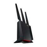 Imagen del router inalámbrico ASUS RT-AX86U Pro de doble banda, compatible con 2,4 GHz y 5 GHz, en color negro. SKU: 90IG07N0-MO3B00