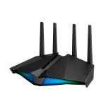 Router inalámbrico ASUS RT-AX82U con Gigabit Ethernet, doble banda 2,4 GHz y 5 GHz en color negro. SKU: 90IG07W0-MO3B10