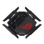 Router inalámbrico ASUS ROG Rapture GT-BE98 con 10 Gigabit Ethernet en color negro y bandas Quad (2.4 GHz, 5 GHz-1, 5 GHz-2, 6 GHz). SKU: GT-BE98