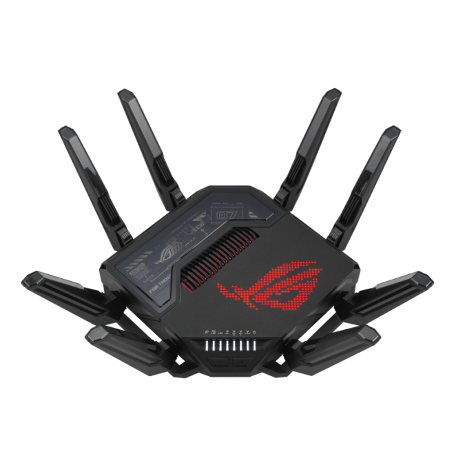 ASUS ROG Rapture GT-BE98 router inalámbrico Quad-band con 10 Gigabit Ethernet Router inalámbrico ASUS ROG Rapture GT-BE98 con 10 Gigabit Ethernet en color negro y bandas Quad (2.4 GHz, 5 GHz-1, 5 GHz-2, 6 GHz). SKU: GT-BE98