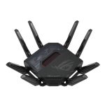 Router inalámbrico ASUS ROG Rapture GT-BE98 con 10 Gigabit Ethernet en color negro y bandas Quad (2.4 GHz, 5 GHz-1, 5 GHz-2, 6 GHz). SKU: GT-BE98