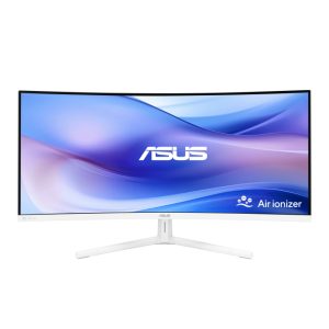 Monitor ASUS modelo VU34WCIP-W de 34 pulgadas con resolución 3440 x 1440 pixeles, Wide Quad HD, en color blanco. SKU 90LM0AIT-B01M71.