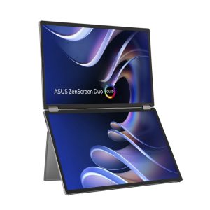 Monitor ASUS ZenScreen Duo OLED de 14 pulgadas con resolución 1920 x 1200 píxeles, SKU 90LM0AKV-B01N70. Pantalla para PC en color plata.