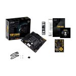 Imagen de la placa base ASUS TUF GAMING B550M PLUS con chipset AMD B550, zócalo AM4 y formato micro ATX. SKU 90MB14A0-M0EAY0