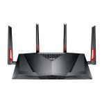 Imagen del router inalámbrico ASUS DSL-AC88U con doble banda (2.4 GHz y 5 GHz), Gigabit Ethernet y diseño en color negro. SKU: DSL-AC88U