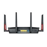 Imagen del router inalámbrico ASUS DSL-AC88U con doble banda (2.4 GHz y 5 GHz), Gigabit Ethernet y diseño en color negro. SKU: DSL-AC88U