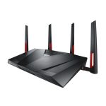 Imagen del router inalámbrico ASUS DSL-AC88U con doble banda (2.4 GHz y 5 GHz), Gigabit Ethernet y diseño en color negro. SKU: DSL-AC88U