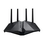 Imagen del router inalámbrico ASUS DSL-AX82U con Gigabit Ethernet, doble banda de 2,4 GHz y 5 GHz en color negro. SKU: DSL-AX82U