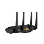 Imagen del router inalámbrico ASUS DSL-AX82U con Gigabit Ethernet, doble banda de 2,4 GHz y 5 GHz en color negro. SKU: DSL-AX82U