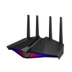 Imagen del router inalámbrico ASUS DSL-AX82U con Gigabit Ethernet, doble banda de 2,4 GHz y 5 GHz en color negro. SKU: DSL-AX82U