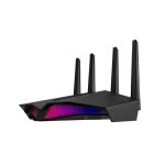 Imagen del router inalámbrico ASUS DSL-AX82U con Gigabit Ethernet, doble banda de 2,4 GHz y 5 GHz en color negro. SKU: DSL-AX82U