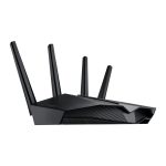 Imagen del router inalámbrico ASUS DSL-AX82U con Gigabit Ethernet, doble banda de 2,4 GHz y 5 GHz en color negro. SKU: DSL-AX82U