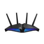 Imagen del router inalámbrico ASUS DSL-AX82U con Gigabit Ethernet, doble banda de 2,4 GHz y 5 GHz en color negro. SKU: DSL-AX82U