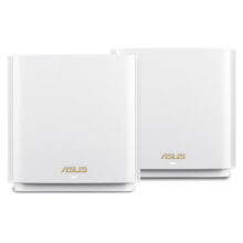 ASUS ZenWiFi AX XT8 router inalámbrico tribanda con Gigabit Ethernet, bandas de 2,4 GHz y dos de 5 GHz, en color blanco. SKU: 90IG0590-MO3G40