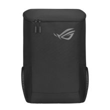 Vista de la ASUS ROG BP1800, una mochila de gaming negra fabricada en malla y poliéster, ideal para llevar portátiles. SKU: 90XB09JN-BBP020.