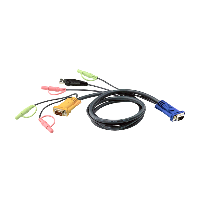 ATEN Cable KVM USB con audio SPHD 3 en 1 de 1,8 m ATEN 2L-5302U Cable KVM USB con audio y SPHD 3 en 1 de 1,8 metros mostrando conexiones y diseño
