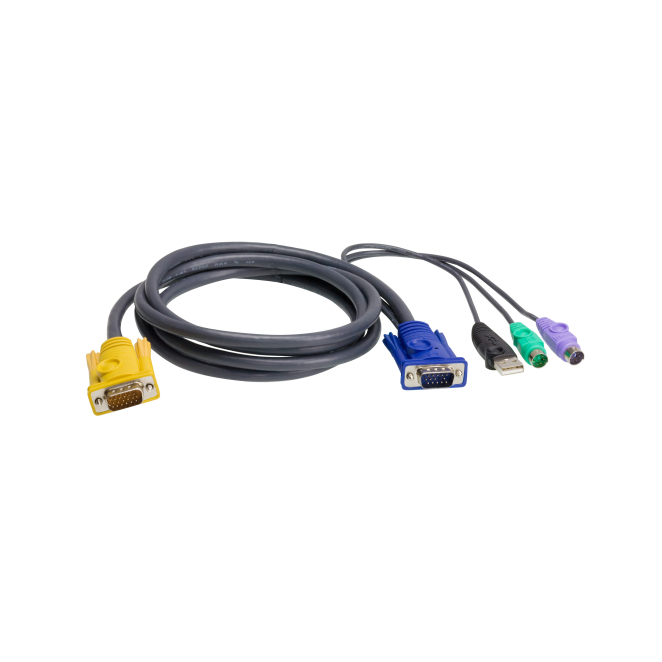ATEN Cable KVM PS/2-USB de 3 metros duradero Imagen del ATEN Cable KVM PS/2-USB de 3 metros, modelo 2L-5303UP, ideal para conexiones confiables entre dispositivos.