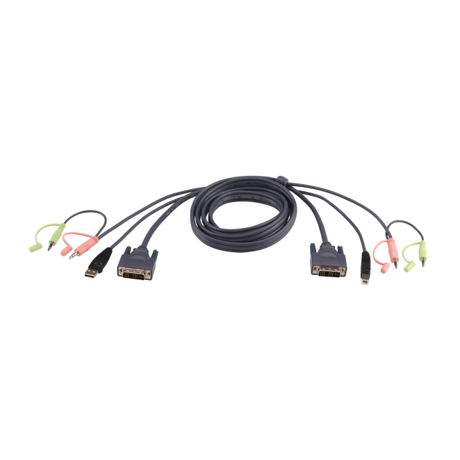 ATEN Cable KVM DVI-D Dual Link con USB de 5 metros ATEN Cable KVM con conector DVI-D Dual Link y USB, longitud de 5 metros, SKU 2L-7D05UD. Ideal para conexiones de dispositivos KVM.