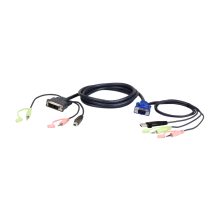 Adaptador de cable de vídeo ATEN de 1,8 metros en colores negro, verde y rosa, con conectores VGA (D-Sub) y USB Type-A a DVI-I y USB Type-B. SKU: 2L-7DX2U