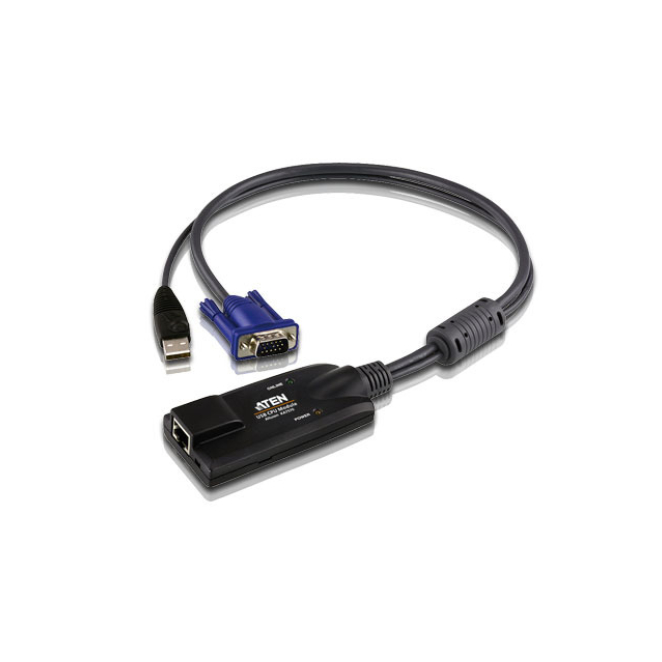 ATEN Adaptador KVM VGA USB con Conectividad Avanzada Imagen del adaptador KVM VGA USB de ATEN modelo KA7570-AX mostrando sus puertos y conexiones