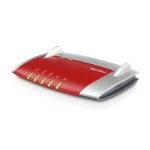 Router inalámbrico FRITZ! Box 4040, doble banda 2,4 GHz / 5 GHz, en colores rojo y plata. SKU 20002763