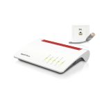 FRITZ! 7590 router inalámbrico doble banda con Gigabit Ethernet, colores gris, rojo y blanco. SKU: 20002784