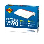 FRITZ! 7590 router inalámbrico doble banda con Gigabit Ethernet, colores gris, rojo y blanco. SKU: 20002784