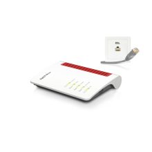 Imagen del router AVM FRITZ! Box 7530 con Gigabit Ethernet, doble banda 2.4 GHz y 5 GHz, colores negro, rojo y blanco. SKU: 20002839