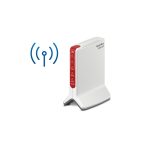 Imagen del router inalámbrico FRITZ!Box 6820 LTE versión 3 en color rojo y blanco, compatible con Gigabit Ethernet y banda única de 2,4 GHz. SKU 20002907.