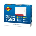 Router inalámbrico AVM FRITZ!Box 7583 con Gigabit Ethernet, doble banda 2,4 GHz y 5 GHz en colores rojo y blanco, SKU 20002921