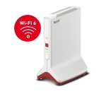 Vista del FRITZ! Repeater 6000 en color blanco, ofreciendo una velocidad de hasta 6000 Mbit/s. SKU: 20002953