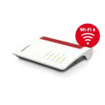 Imagen del router inalámbrico AVM FRITZ!Box 5530 en color blanco, con doble banda de 2,4 GHz y 5 GHz, y soporte para Gigabit Ethernet. SKU 20002960.