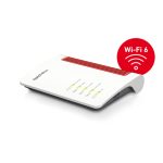 Imagen del router AVM FRITZ!Box 7510 en color blanco, equipado con conexión Gigabit Ethernet y banda única de 2,4 GHz. SKU: 20002983