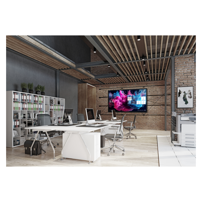 Avocor pizarra blanca interactiva 86 pulgadas 4K Fotografía de la pizarra blanca interactiva Avocor AVH-8620 de 2,18 m (86 pulgadas) con resolución 3840 x 2160 pixeles y pantalla táctil de acero pulido. SKU AVH-8620.