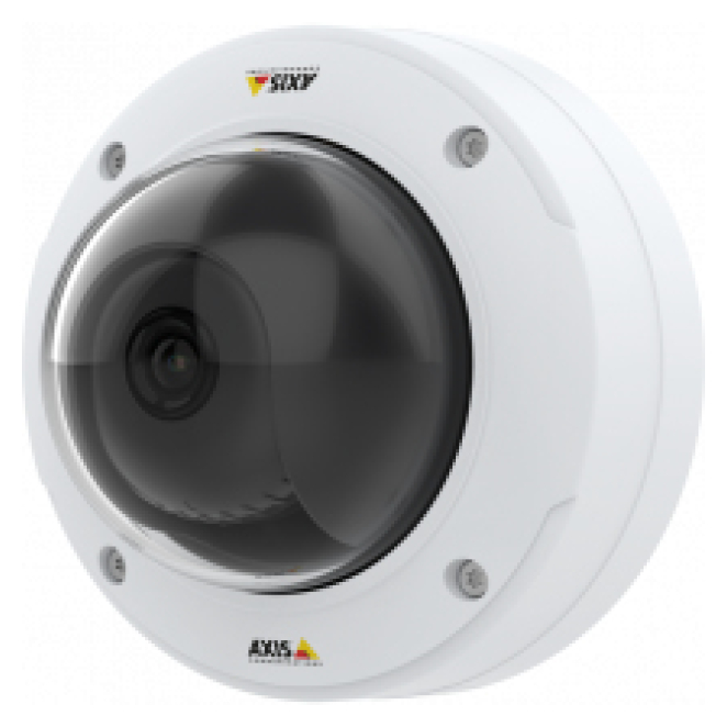 Axis Cámara IP Exterior P3245-VE con resolución 1080p Cámara de seguridad IP Axis modelo P3245-VE para exteriores, resolución 1920 x 1080 píxeles, instalación en techo o pared. SKU 01594-001