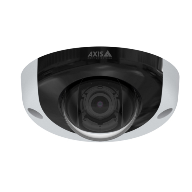 Axis cámara de vigilancia IP con resolución 1920x1080 Vista frontal de la cámara de vigilancia Axis modelo 01919-001, con resolución de 1920 x 1080 píxeles, montada en el techo