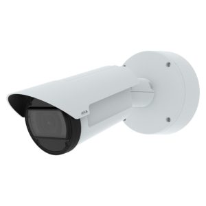 Cámara de seguridad IP Axis Q1806-LE con resolución de 2880 x 1620 pixeles, adecuada para montaje en pared tanto en interior como en exterior. SKU: 02506-001.