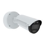 Cámara de seguridad IP Axis Q1808-LE para exteriores con resolución de 3712 x 2784 pixeles, SKU 02507-001, montada en la pared.