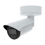 Cámara de seguridad IP Axis Q1808-LE para exteriores con resolución de 3712 x 2784 pixeles, SKU 02507-001, montada en la pared.