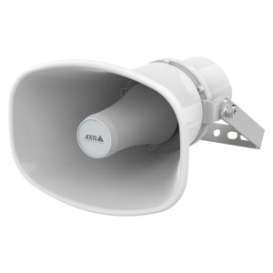 Imagen del altavoz Axis C1310-E Mk II gris, SKU 02813-001, mostrando su diseño moderno y capacidad de sonido potente ideal para cualquier espacio.