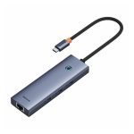 Adaptador USB Baseus UltraJoy con 6 puertos, alámbrico, USB 3.2 Gen 1 y Type-C en color gris. SKU: B00052807813-00