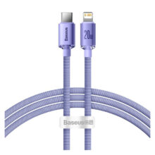Cable de teléfono móvil Baseus Crystal Shine en color púrpura, 1,2 metros de longitud, con conectores USB C a Lightning, SKU CAJY000205