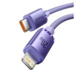 Cable de teléfono móvil Baseus Crystal Shine en color púrpura, 1,2 metros de longitud, con conectores USB C a Lightning, SKU CAJY000205