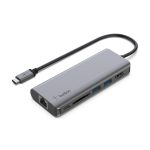 Base para portátil Belkin con replicador de puertos USB 3.2 Gen 1, Type-C, colores Negro y Gris. SKU: AVC008BTSGY
