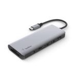 Adaptador USB tipo C Belkin plateado, compatible con USB 3.2 Gen 1, modelo AVC009BTSGY