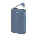 Imagen de la batería externa Belkin BPB021HQBL de 10000 mAh en color azul, ideal para cargar tus dispositivos móviles.
